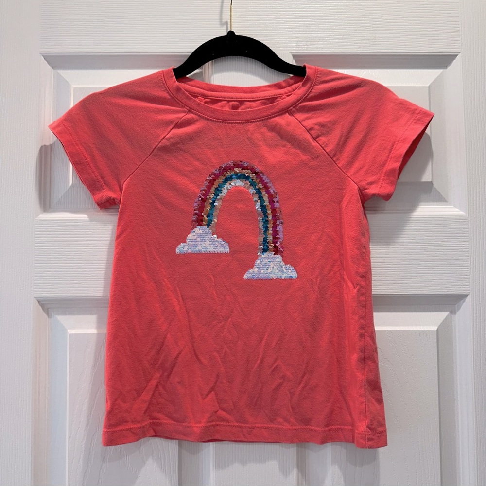 4/$20 Cat & Jack Pink Sequin Rainbow Short Sleeve T-Shirt- Small (6/6x)